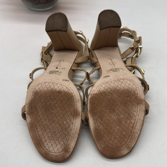 Jessica Simpson Gold Studded Tan Block Heel Sandals Size 8.5 MCH8978C - Picture 6 of 8